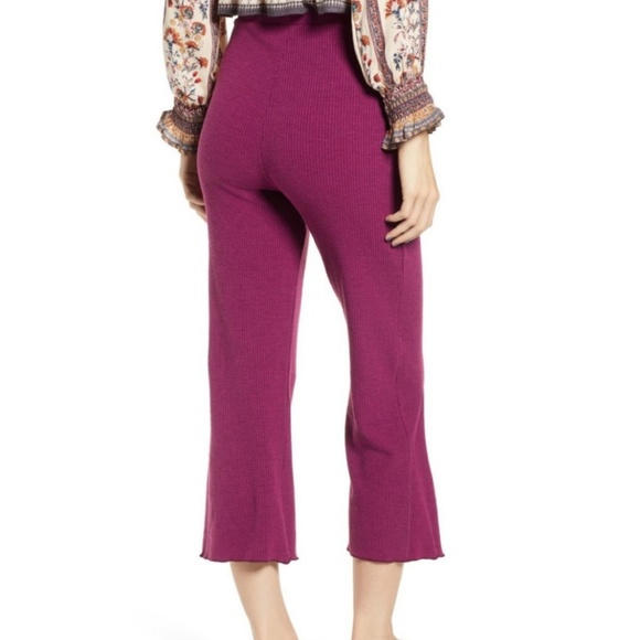 Angie Magenta High Rise Rib Crop Pant - Picture 2 of 4